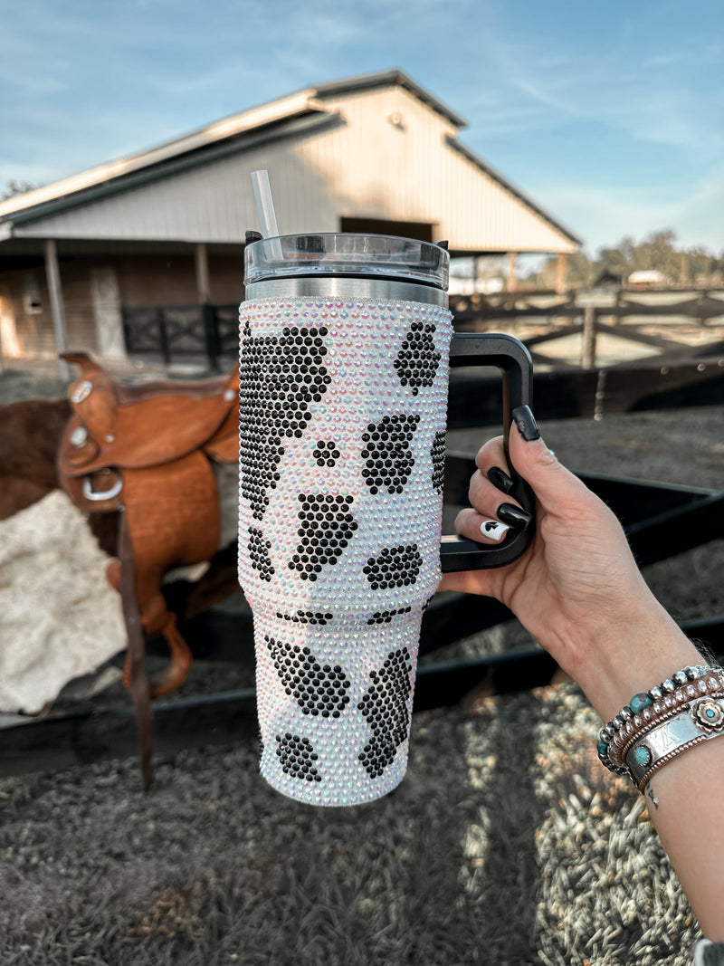 Rhinestone Cow Tumbler- Black 40 oz