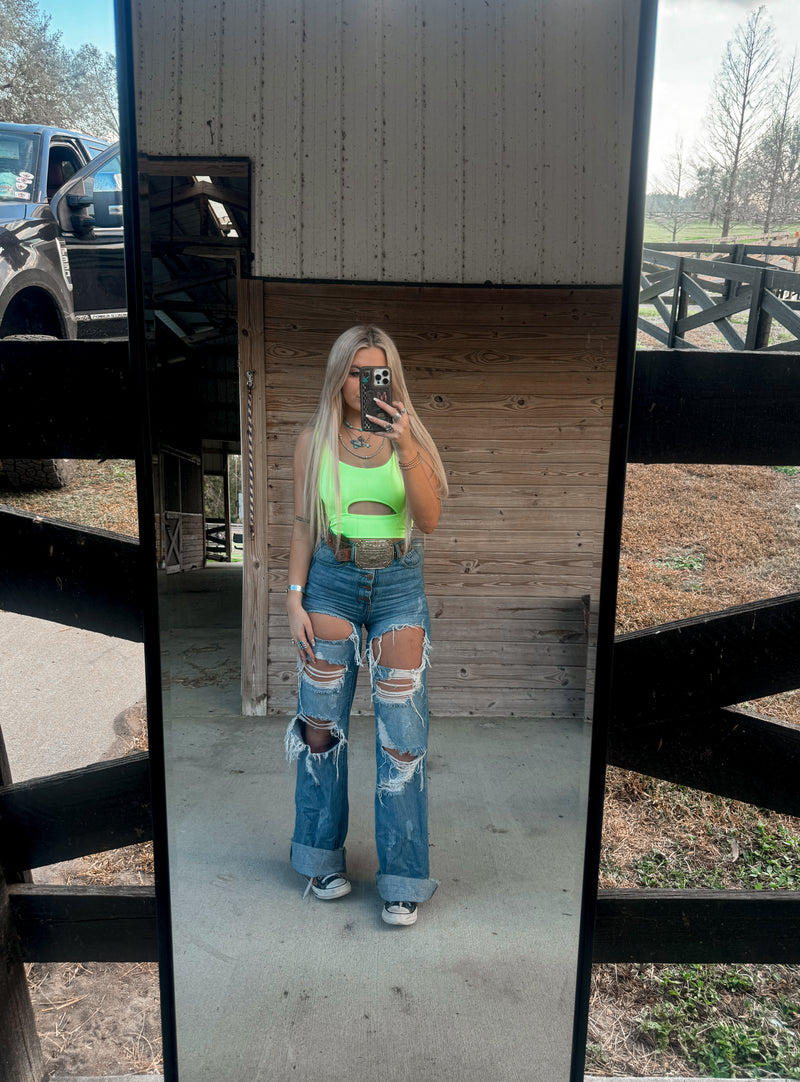 The Cara Cutout Tank- Neon Yellow