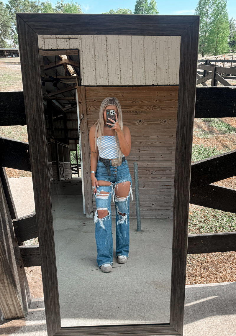 The Hana Checkered Tube Top- Blue