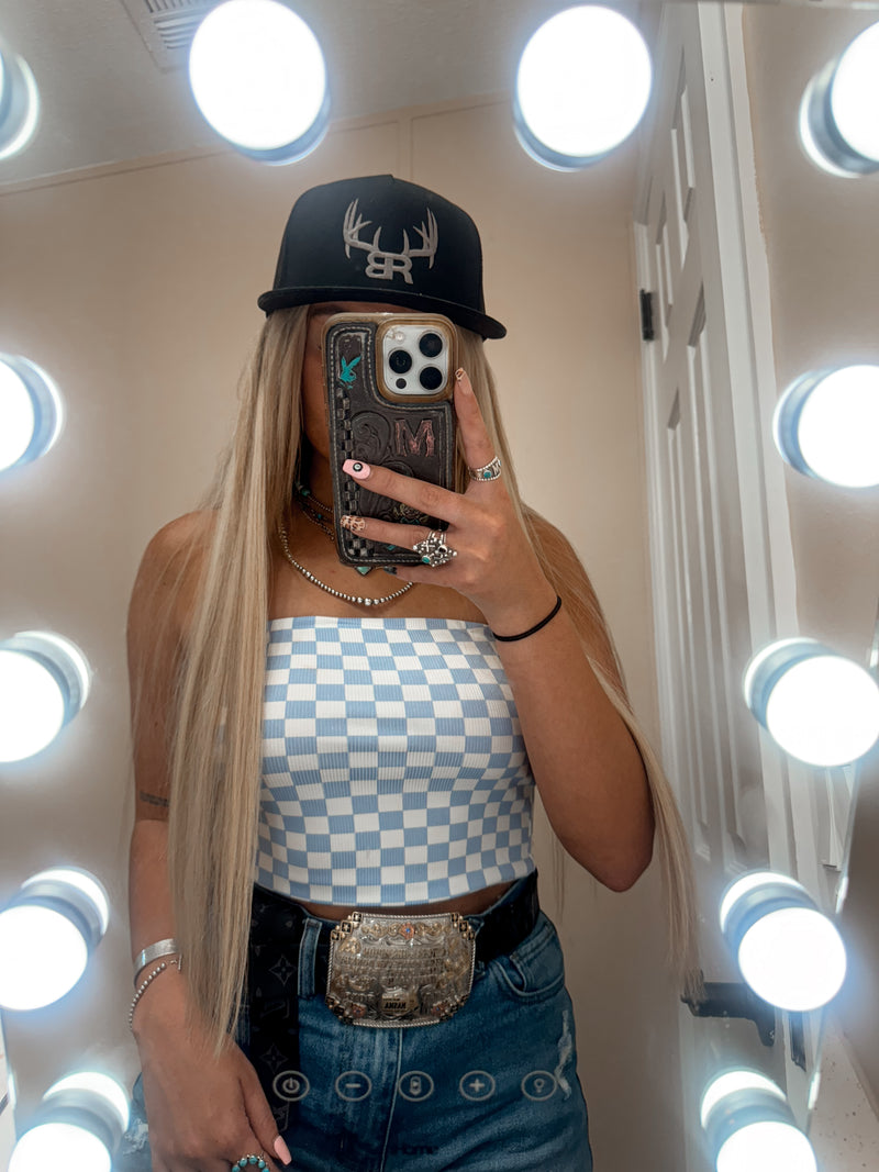 The Hana Checkered Tube Top- Blue