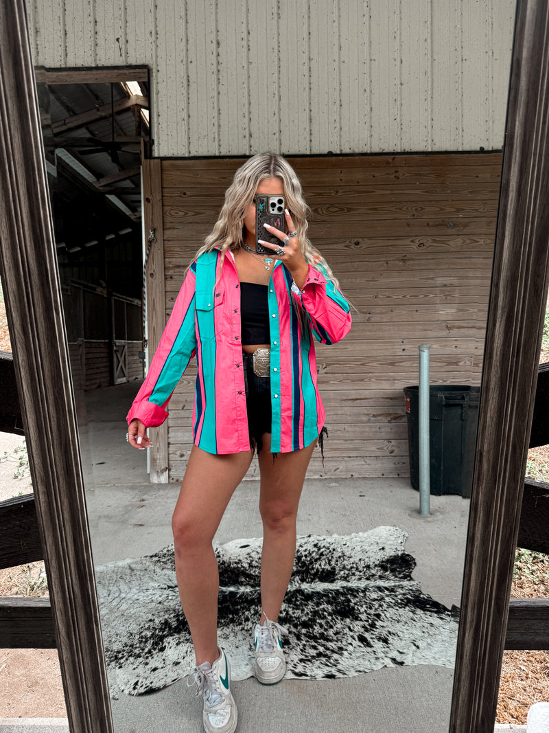 Pink Serape Retro Pearl Snap