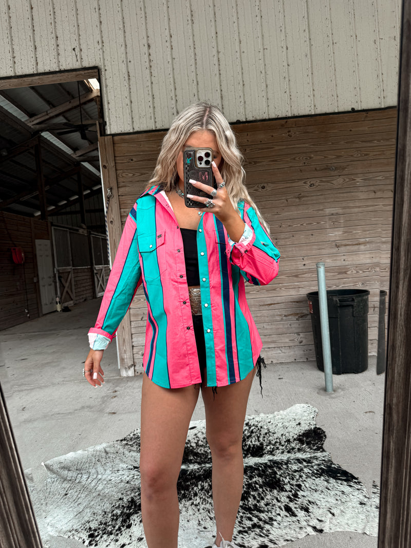 Pink Serape Retro Pearl Snap