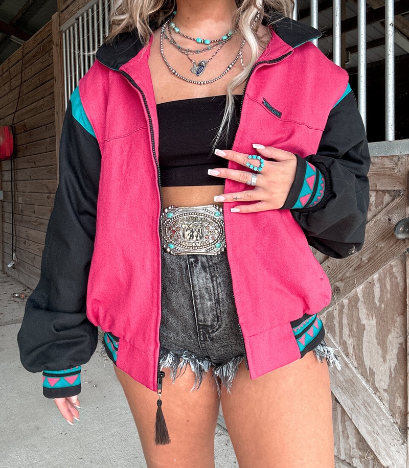 Pink + Turquoise Color Block Jacket