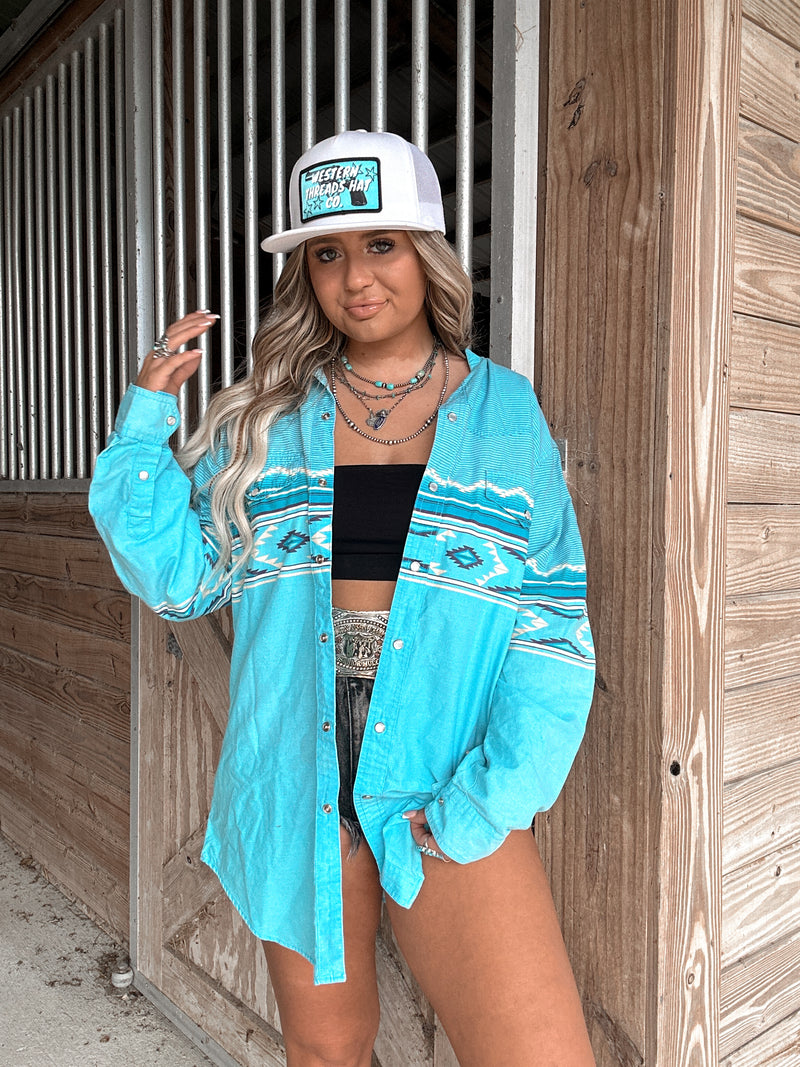 Turquoise Aztec Pearl Snap