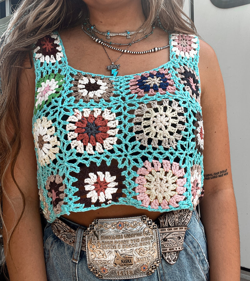The Asher Crochet Top- Turquoise