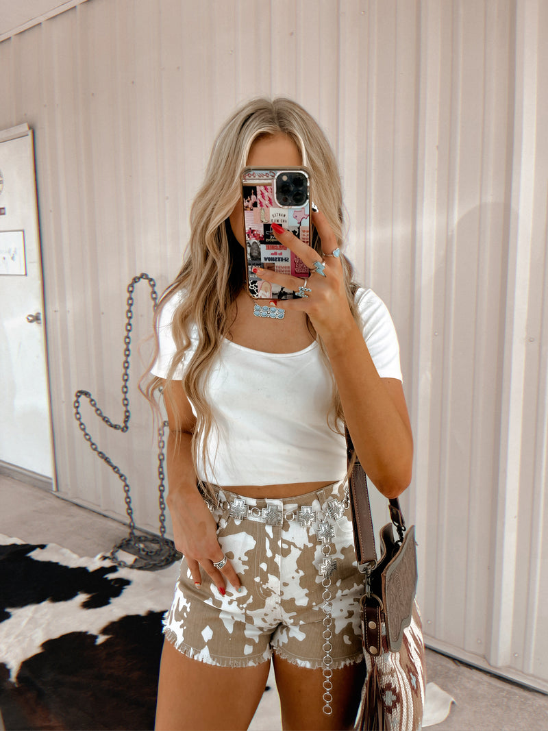 Cow Print Shorts- Taupe
