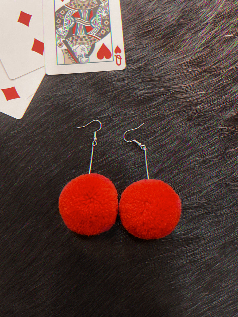 Pom Earrings- Red