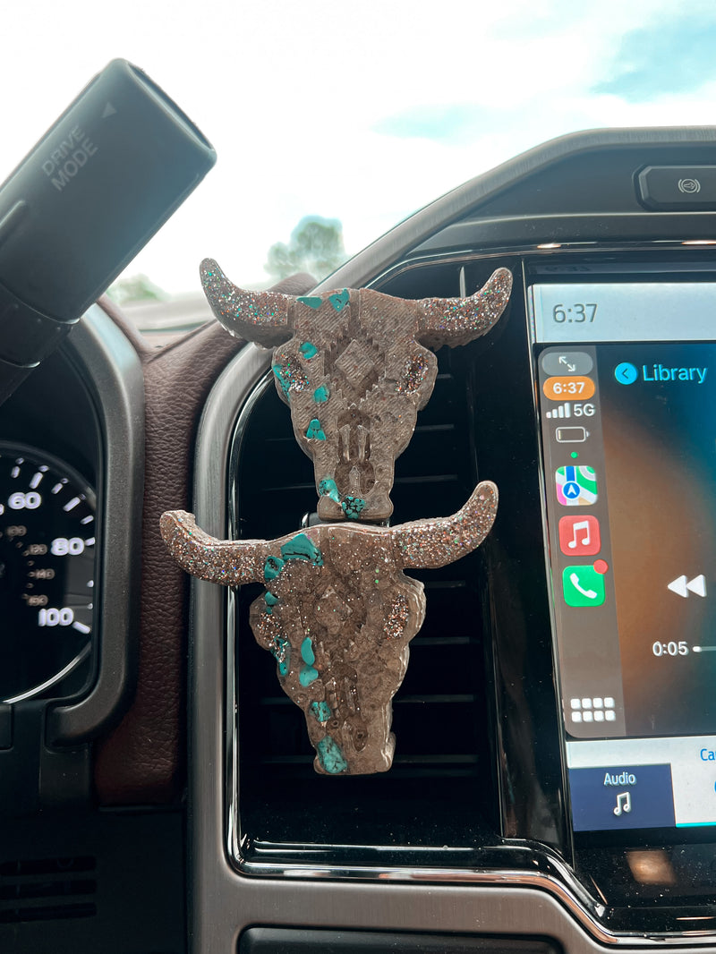Bronze + Turquoise Skull Vent Clip freshie
