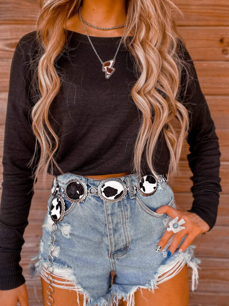 Silver Cowhide Concho Belt