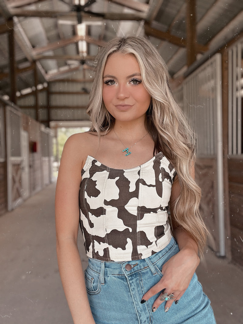 Cowboy Killa Corset Top- Cream/ Brown