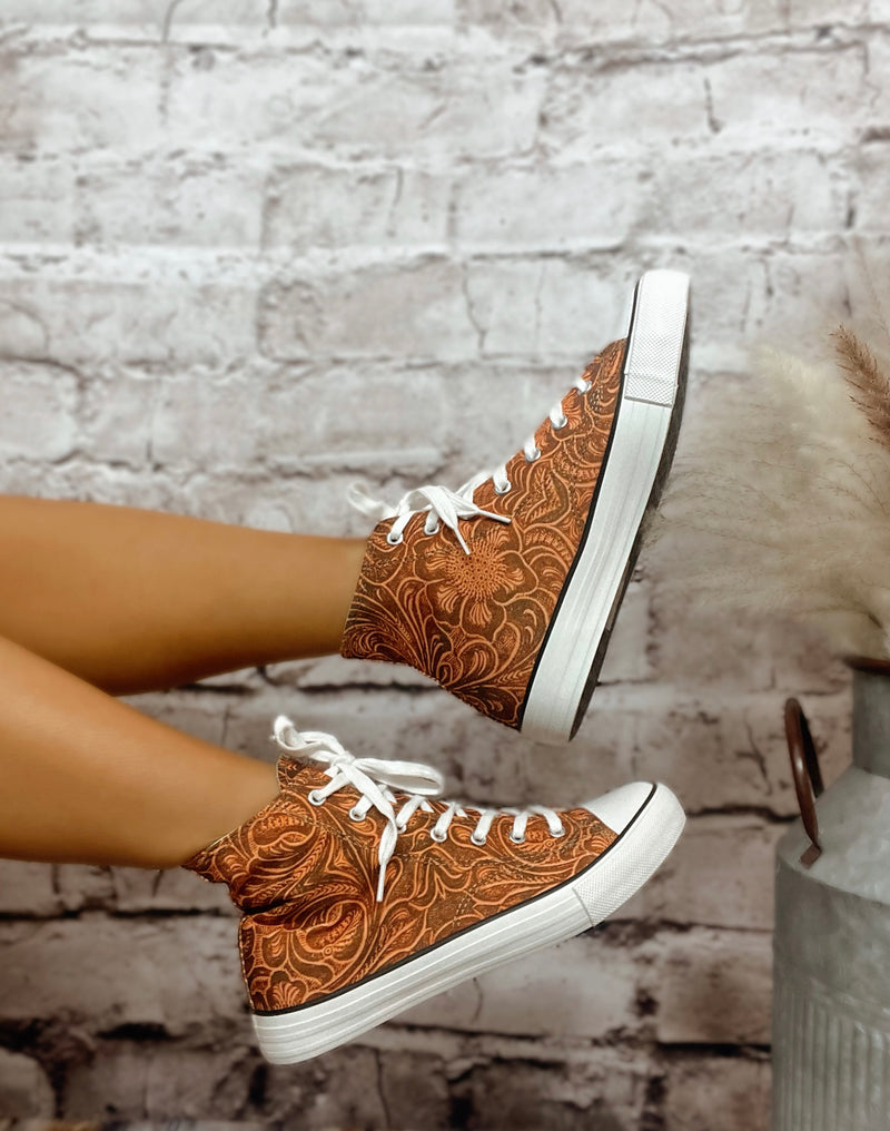 Tooled Leather Patterned High Tops