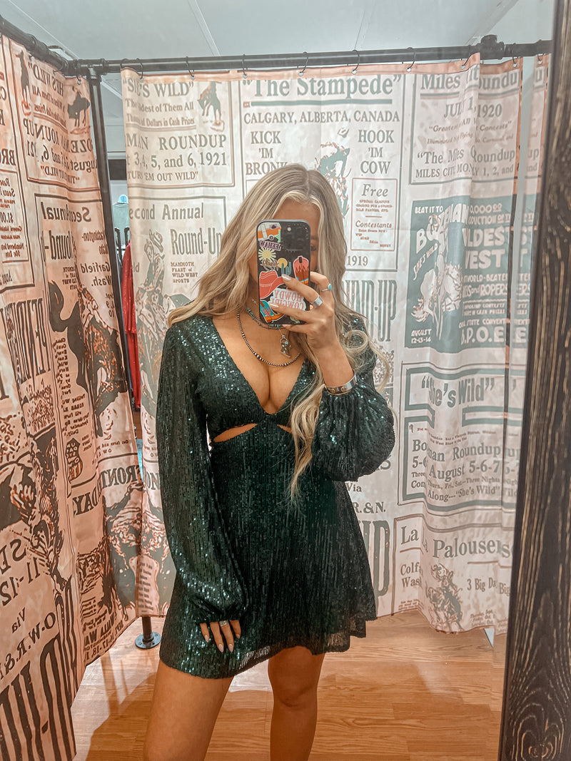 Bad Habits Sequin Dress- Green