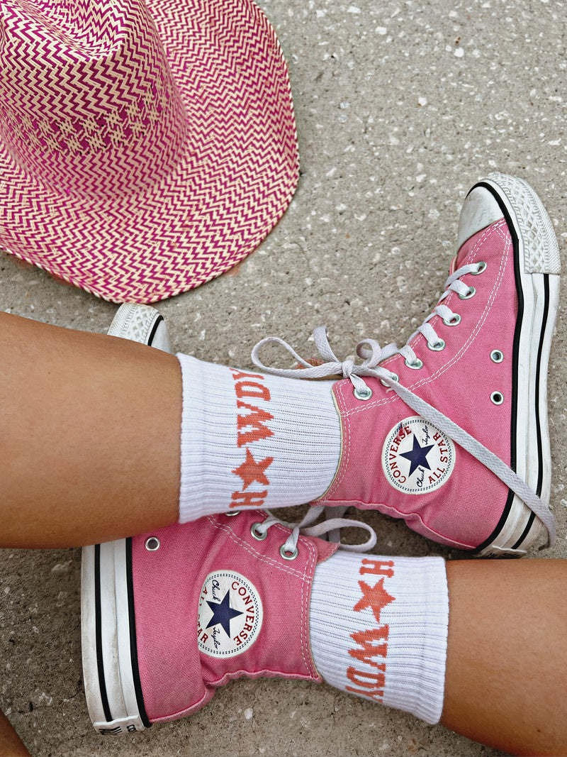 Howdy Socks- White/Pink