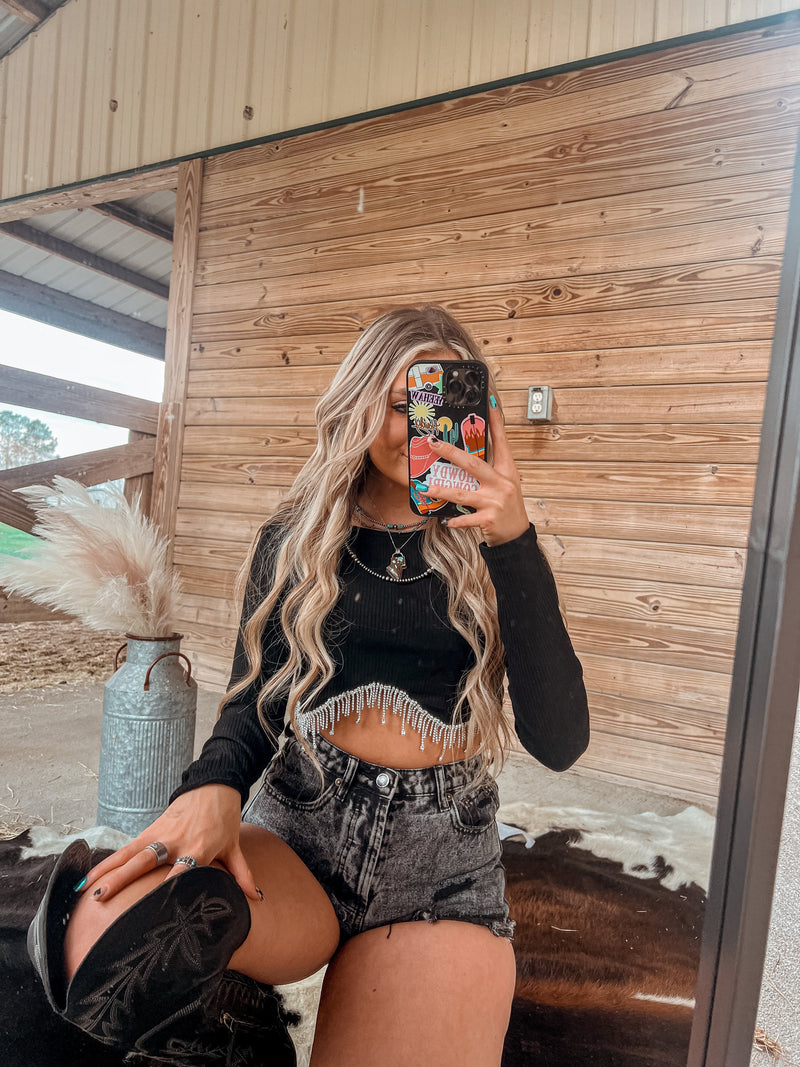 The Geraldine Rhinestone Top- Black