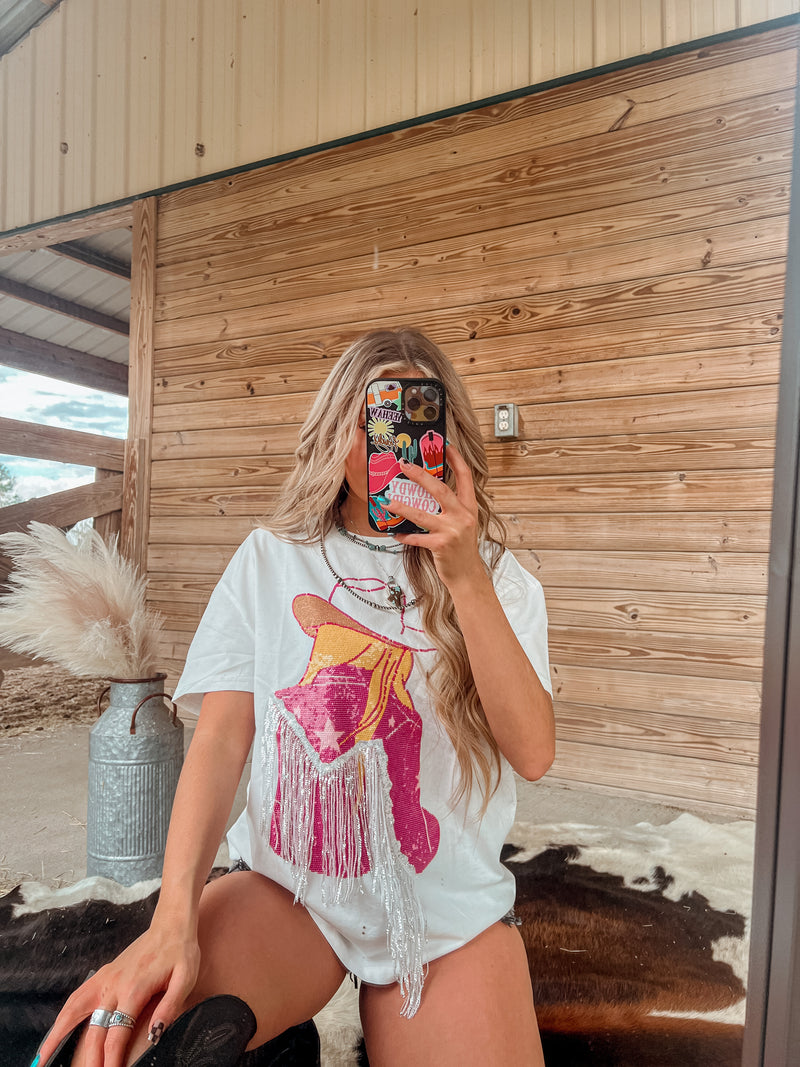 Sequin Cowgirl Fringe Tee